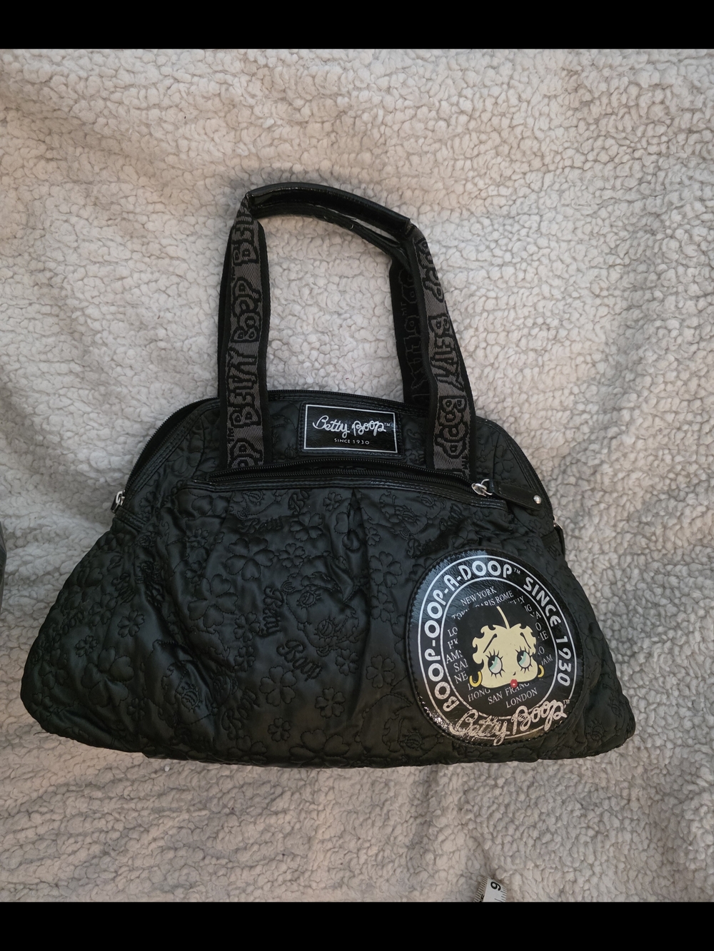 Betty Boop Quilted Black Shoulder Bag with Logo Patch